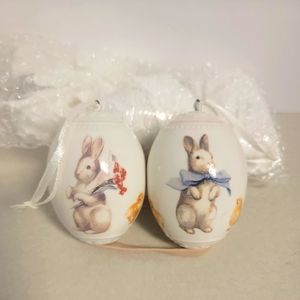 Set Of Two Porcelain Easter Ornaments, Bunny And Chick ,Classic.